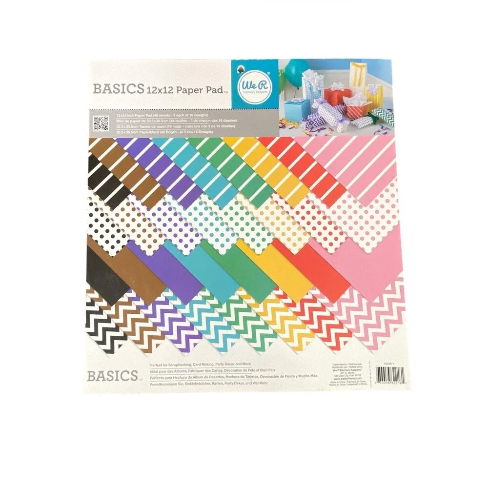 BASICS 12x12 Scrapbook Paper Pad Multicolor Patterned 48 Sheets NWOT